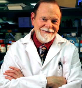 Dr. Jim Hainfeld, PhD in the Nanoprobes Lab.